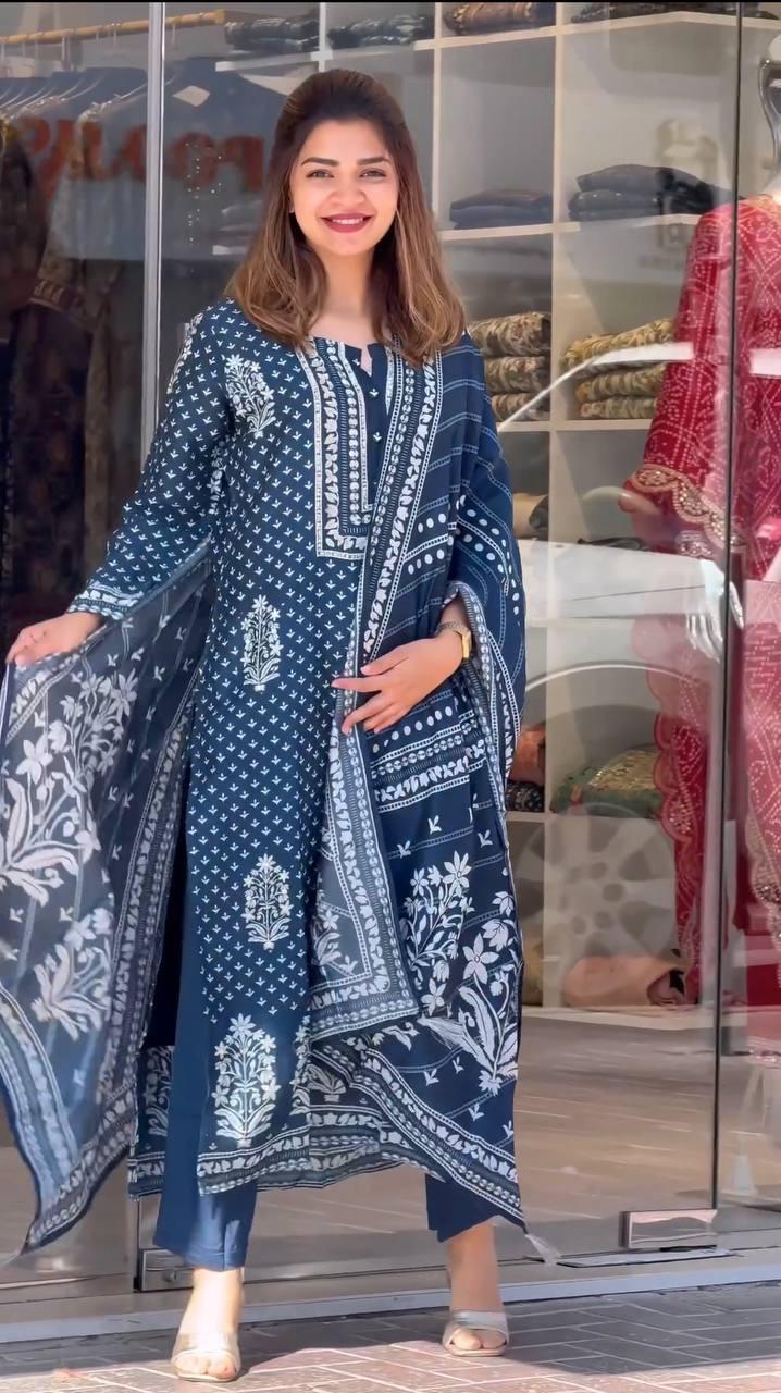 Dubai Lady By Fvd Pure Muslin Printed Kurti With Bottom Dupatta Wholesale Shop In Surat
